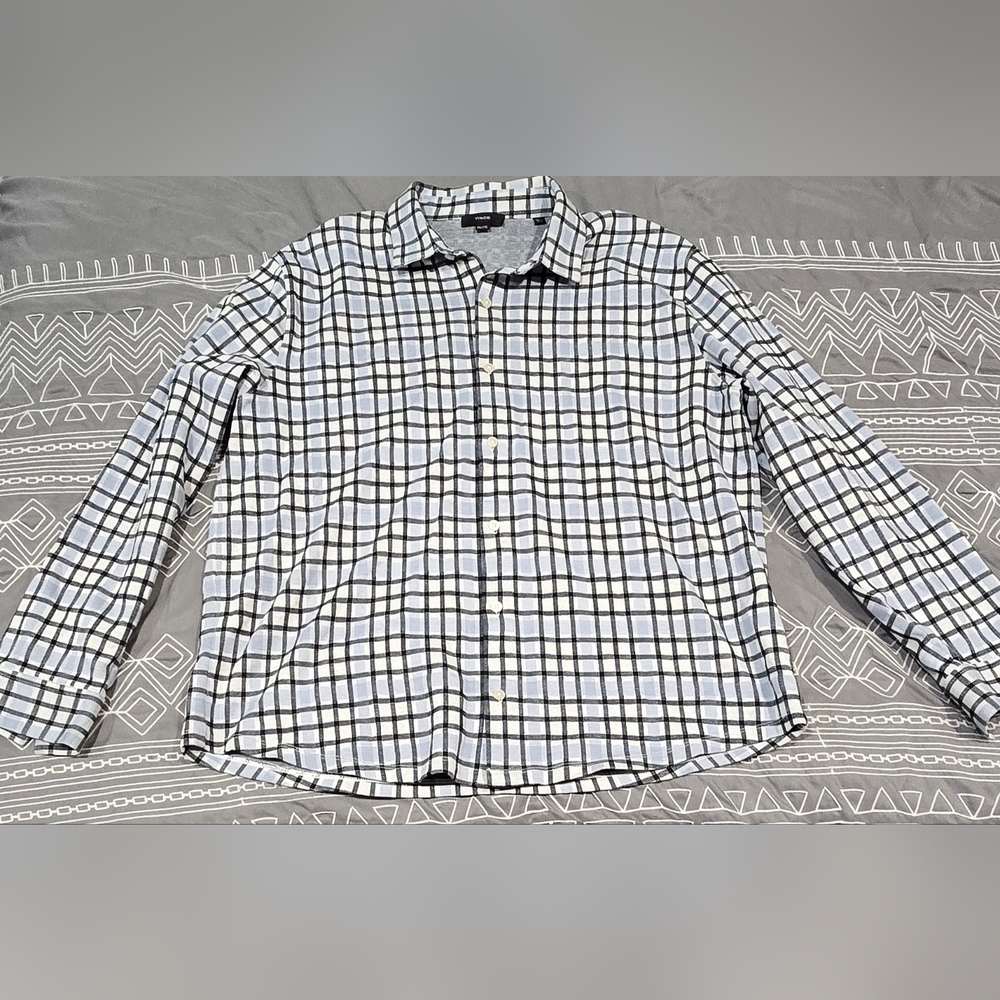 Vince Double Knit Plaid Button Down Shirt Size XXL